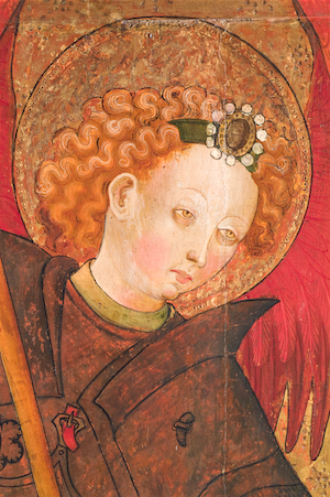 Detail of the halo punchwork before treatment, image © Museum Associates/LACMA Conservation, by Yosi Pozeilov